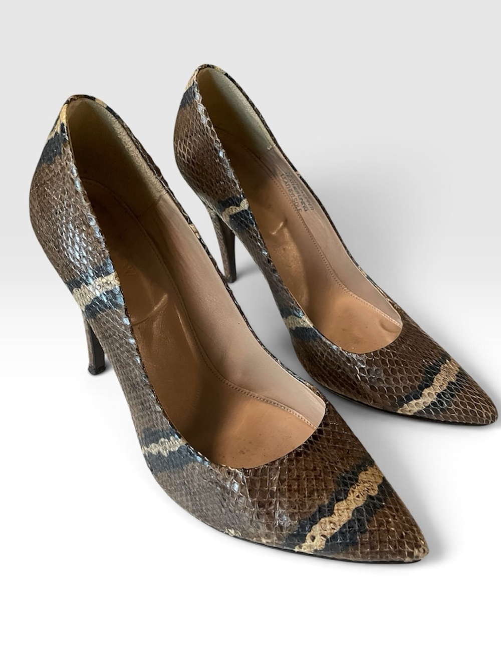 J. Crew Brown Faux Snakeskin Pointed-Toe Stiletto Heels Size 9